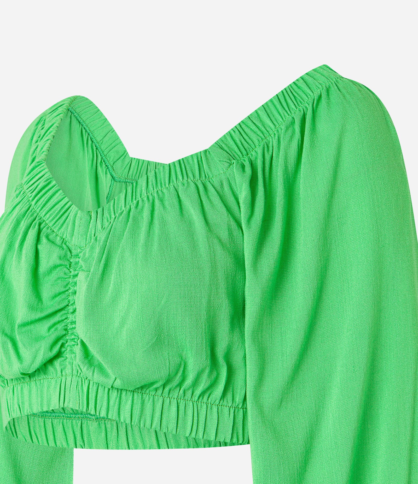 Blusa Cropped em Viscose com Elástico no Decote e Franzido no Busto Verde 2