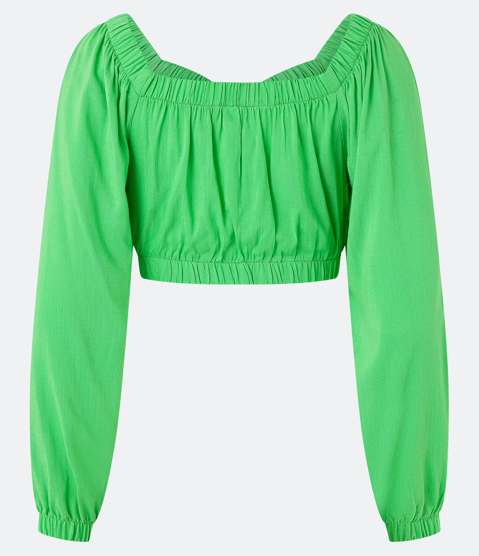 Blusa Cropped em Viscose com Elástico no Decote e Franzido no Busto Verde 3