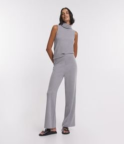 Calça Wide Leg em Tricô com Cós Elástico