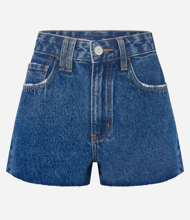 Short Cintura Alta em Jeans com Barra Desfiada Azul 5