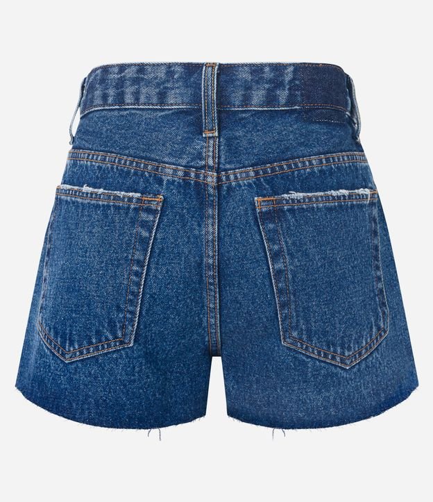 Short Cintura Alta em Jeans com Barra Desfiada Azul 6