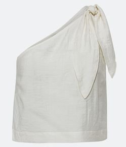 Blusa Cropped Acetinada de Um Ombro Só com Nózinho