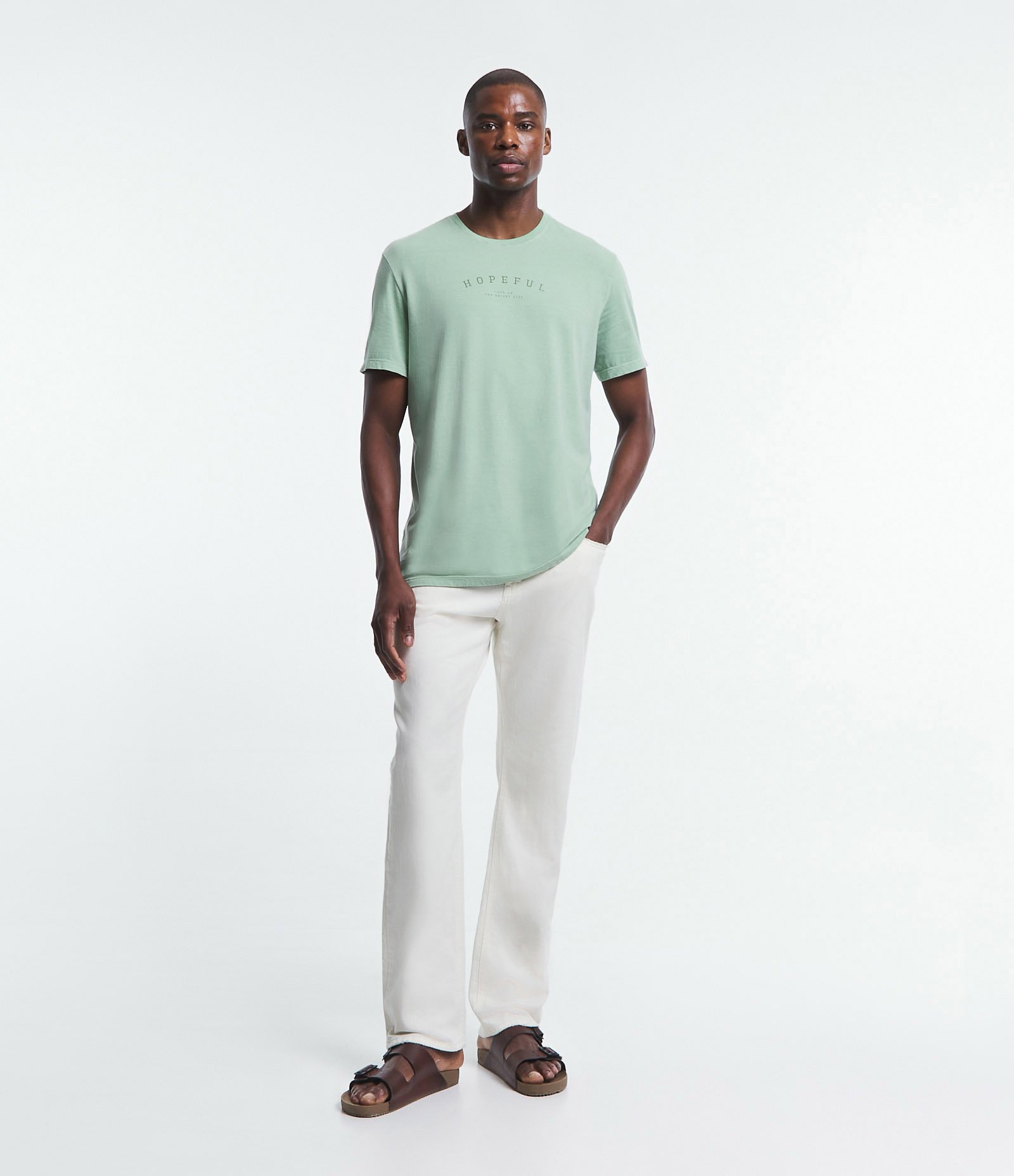 Camiseta Comfort em Meia Malha com Lettering Hopeful Verde Claro 2