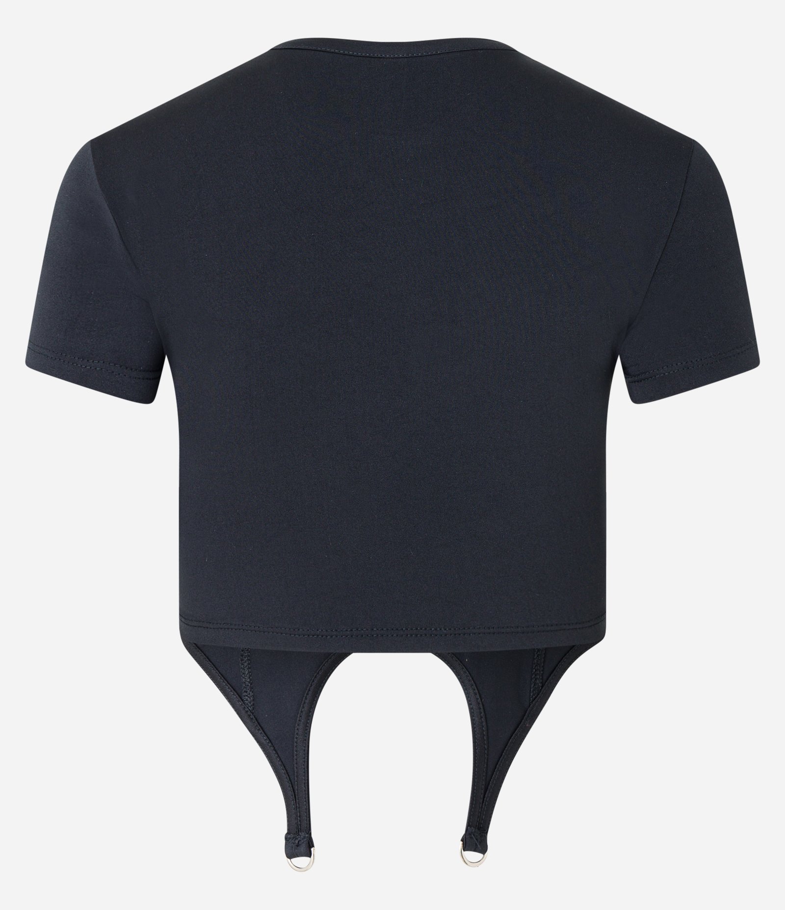 Blusa Cropped em Meia Malha com Bainha Assimétrica e com Fivela Preto 2