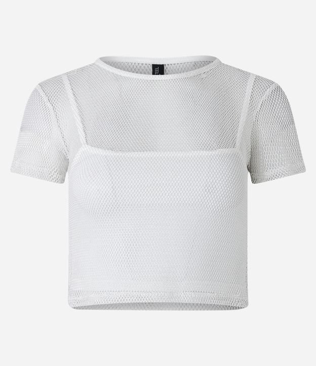 Blusa Cropped em Tela com Forro de Alcinha Branco 5