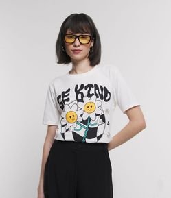 Camiseta Alongada em Meia Malha com Estampa Be Kind