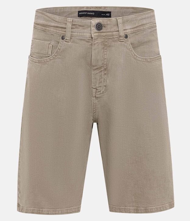 Bermuda Slim Jeans com Textura e Barra Dobrada Bege 5