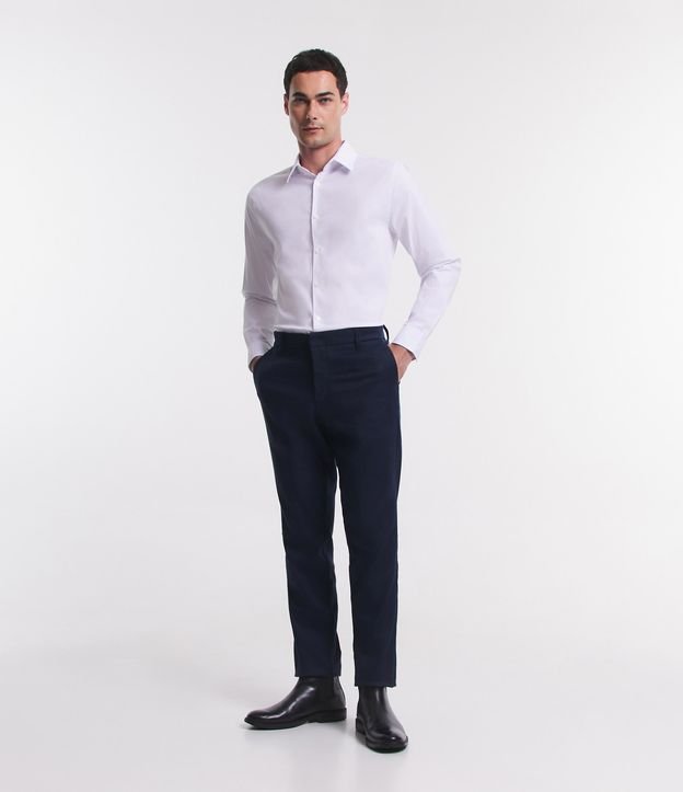 Calça Slim Alfaiatada em Sarja com Bolsos Faca