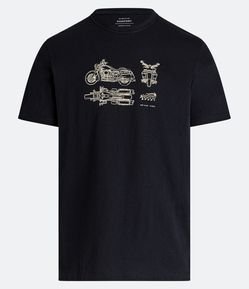 Camiseta Comfort em Meia Malha com Estampa Esboço de Moto