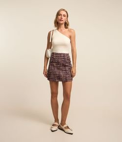 Saia Curta em Tweed com Zíper nas Costas