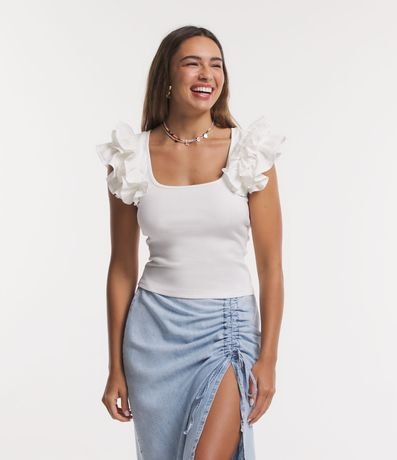 Menor preço em Blusa sem Manga em Ribana com Babado nos Ombros
