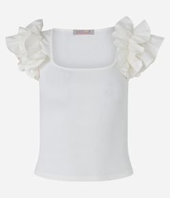 Blusa sem Manga em Ribana com Babado nos Ombros