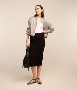 Saia Midi em Malha Interlock com Zíper nas Costas