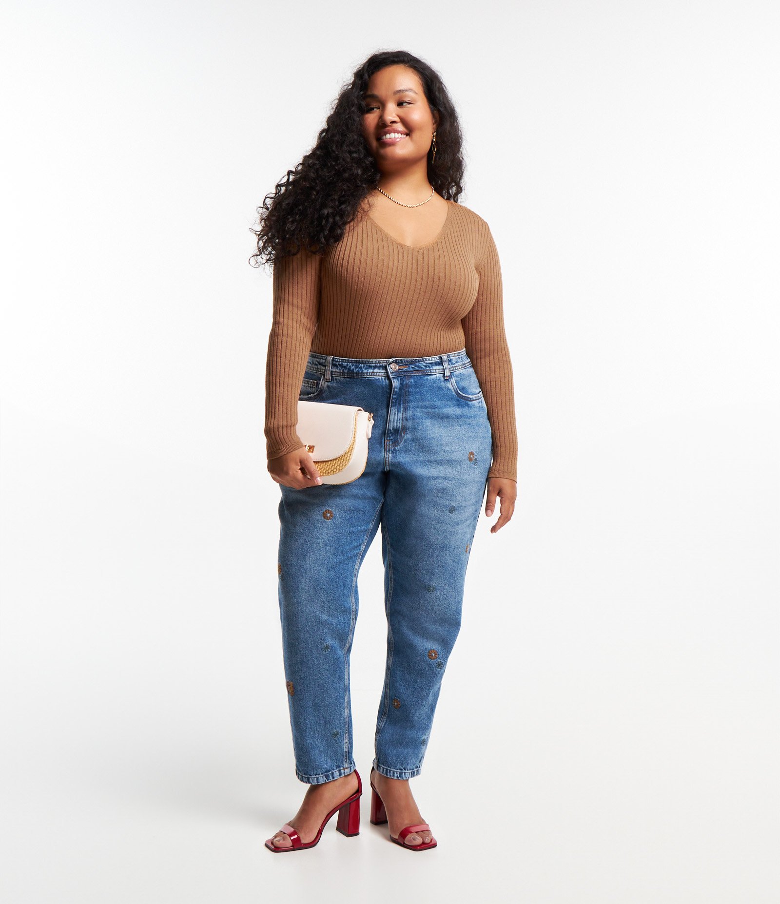 Blusa Manga Longa em Tricô Canelado Curve & Plus Size Marrom 2