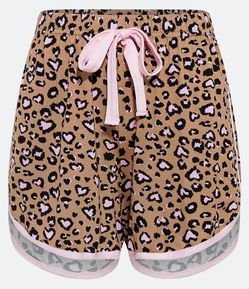 Short de Pijama em Viscolycra com Viés Contrastante e Estampa Oncinha