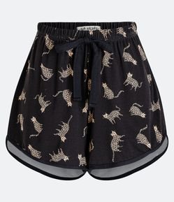 Short Runner de Pijama em Viscolycra com Estampa de Onças