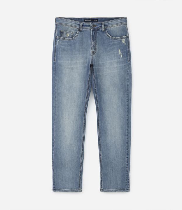 Calça Slim Jeans com Bolsos e Puídos Azul Médio 6