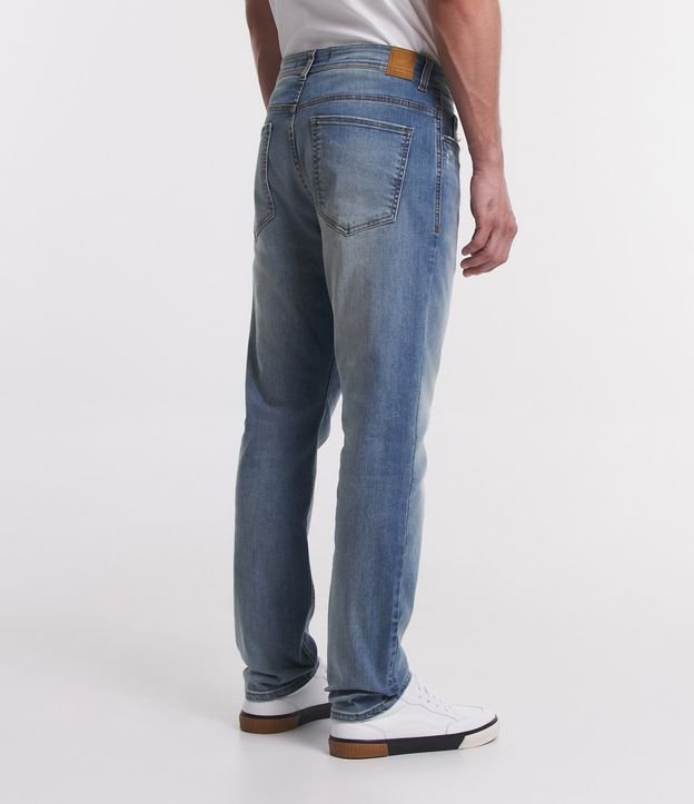 Calça Slim Jeans com Bolsos e Puídos Azul Médio 3