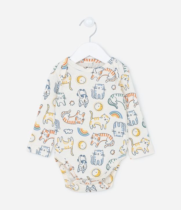 Body Longo Infantil com Estampa de Bichinhos - Tam RN a 24 meses