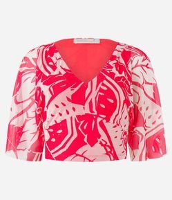 Blusa em Tule Floral com Manga Ampla