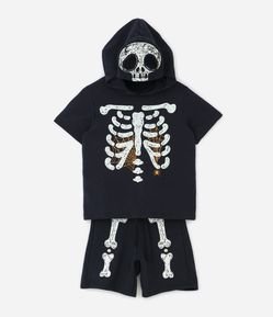 Conjunto Infantil com Estampa de Esqueleto que Brilha no Escuro - Tam 1 a 5 anos