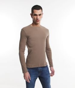Camiseta Muscle em Ribana com Textura e Manga Longa