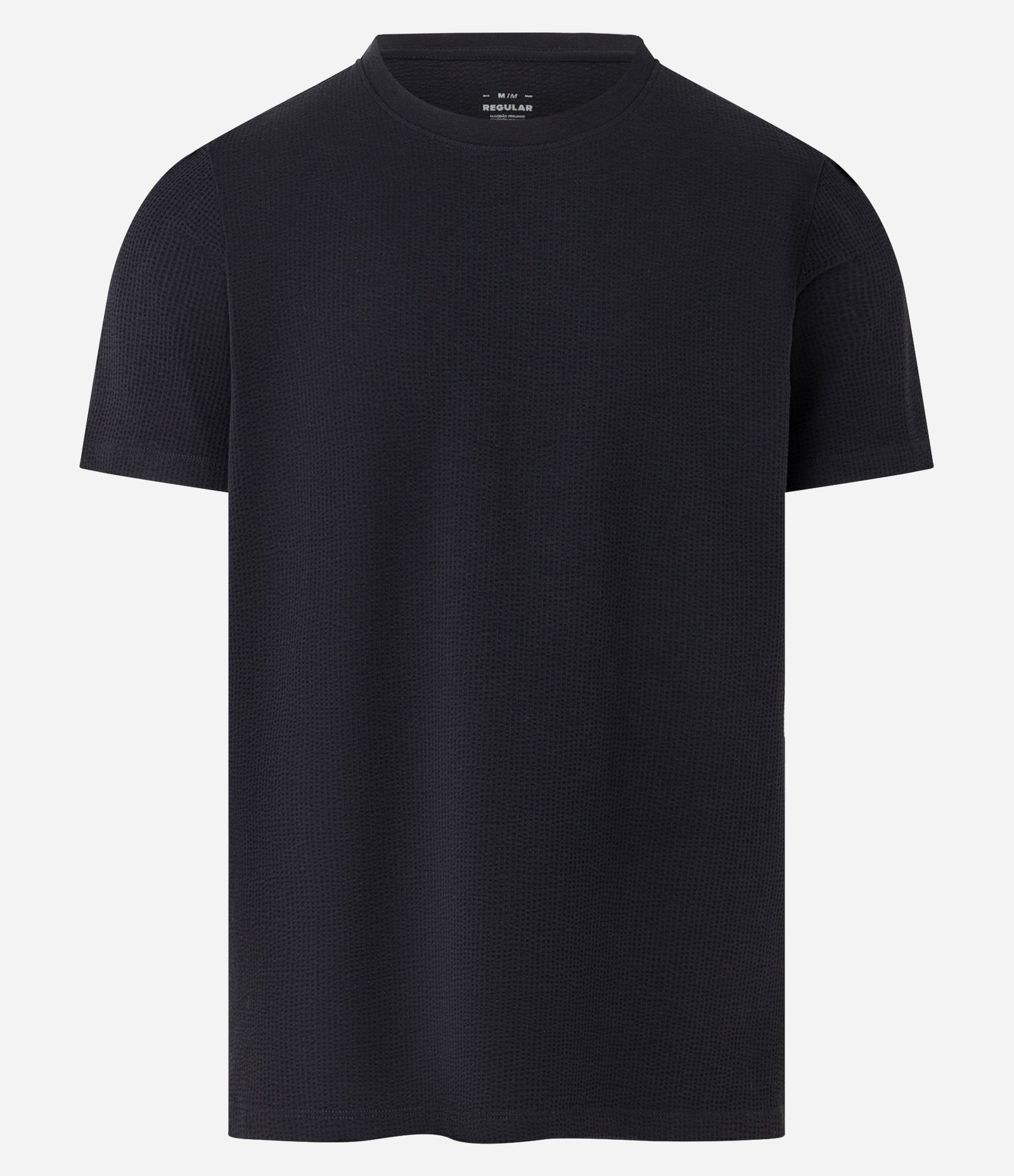 Camiseta Regular em Ana Ruga com Textura e Manga Curta Preto 5
