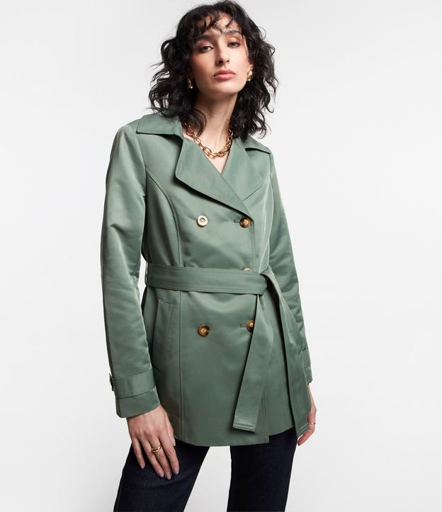 Casaco Trench Coat Alfaiatado com Detalhes Acetinados