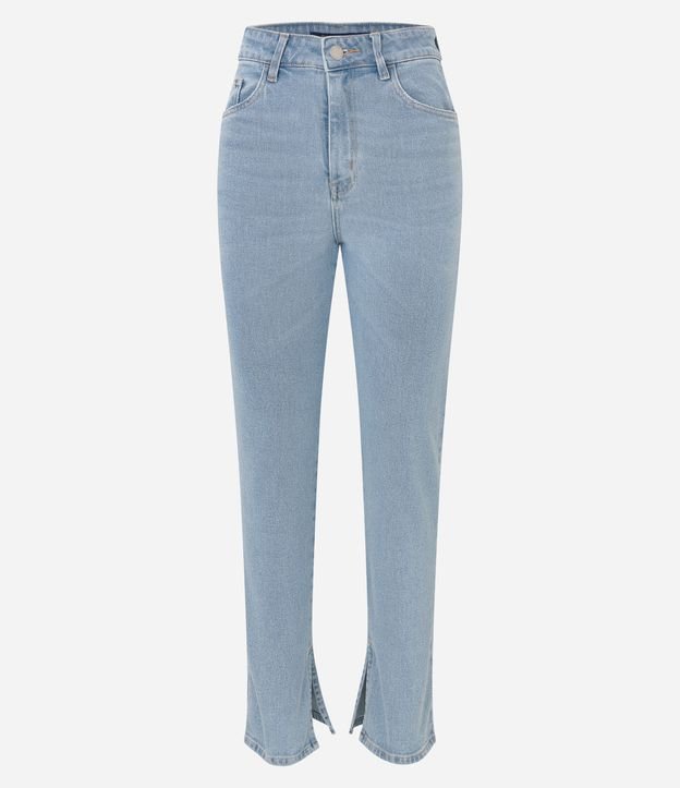 Calça Reta Jeans Elastizada com Abertura na Barra Azul Claro 6