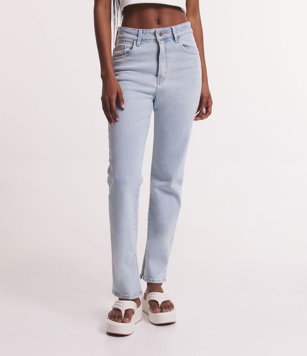 Pantalón Recto Jeans con Abertura en la Barra Azul 2