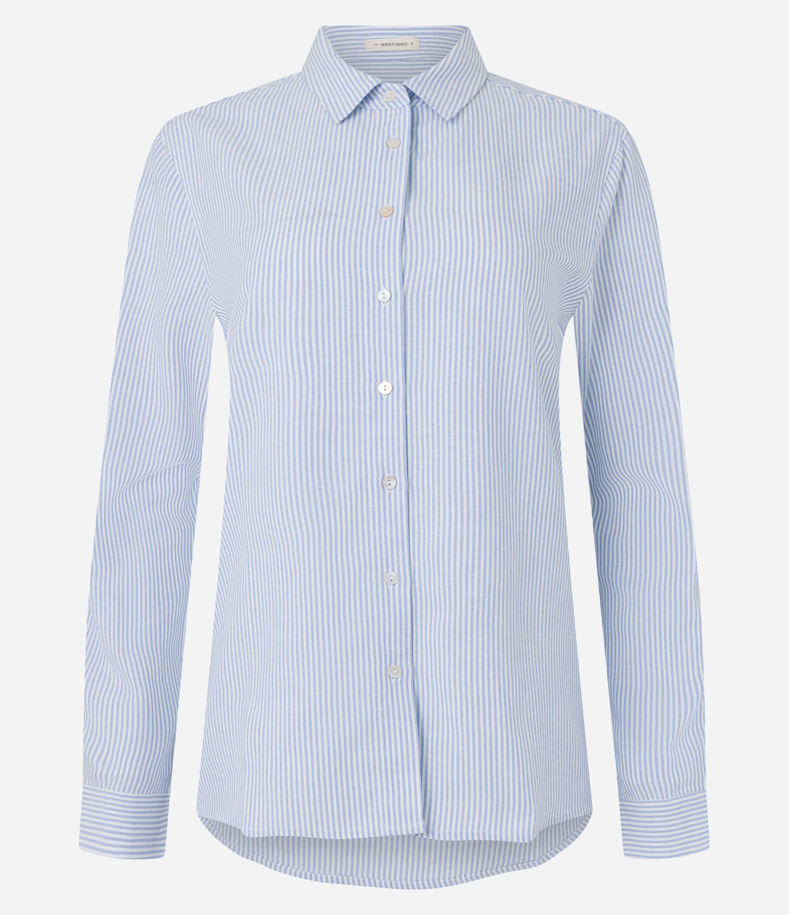 Camisa Manga Longa em Viscolinho Listrado Azul 6