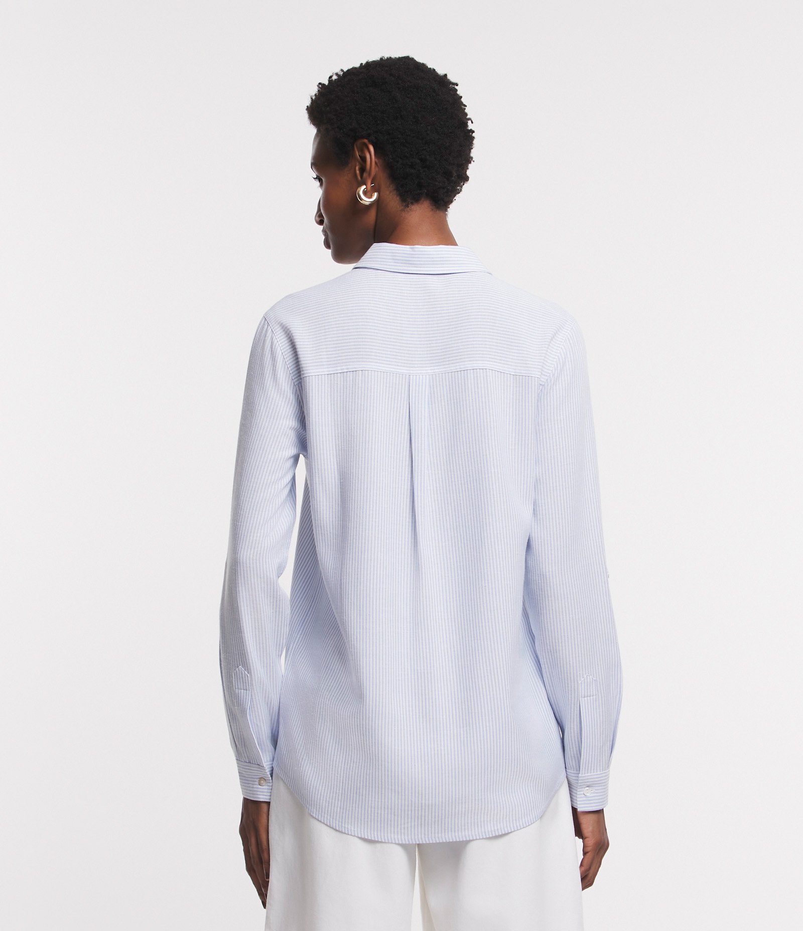 Camisa Manga Longa em Viscolinho Listrado Azul 3