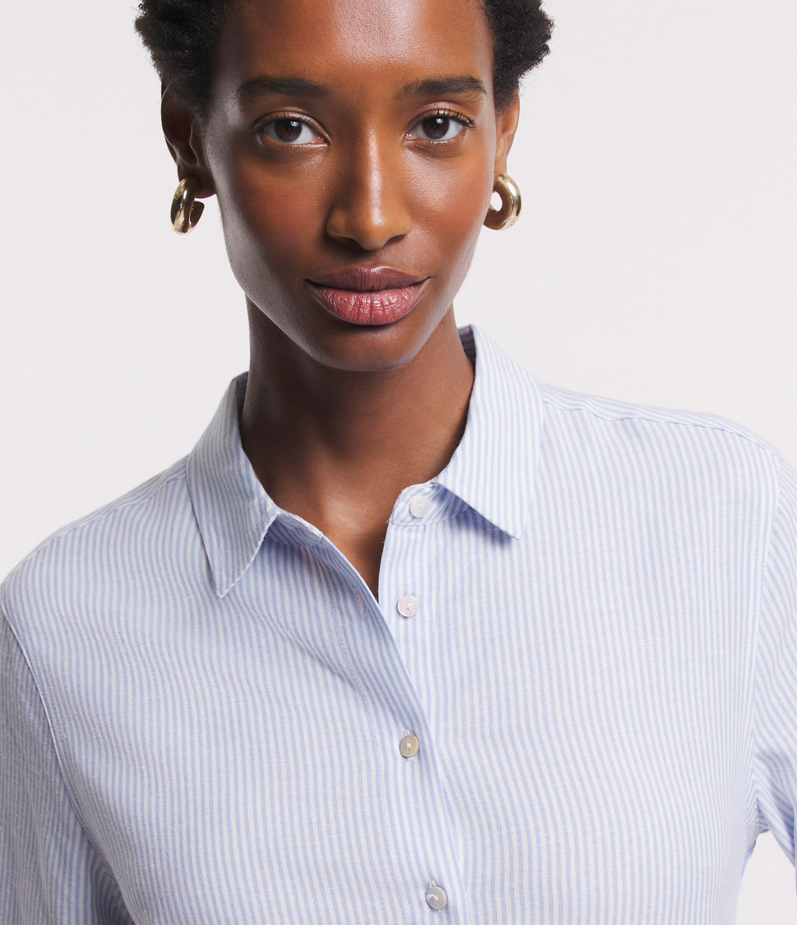 Camisa Manga Longa em Viscolinho Listrado Azul 5