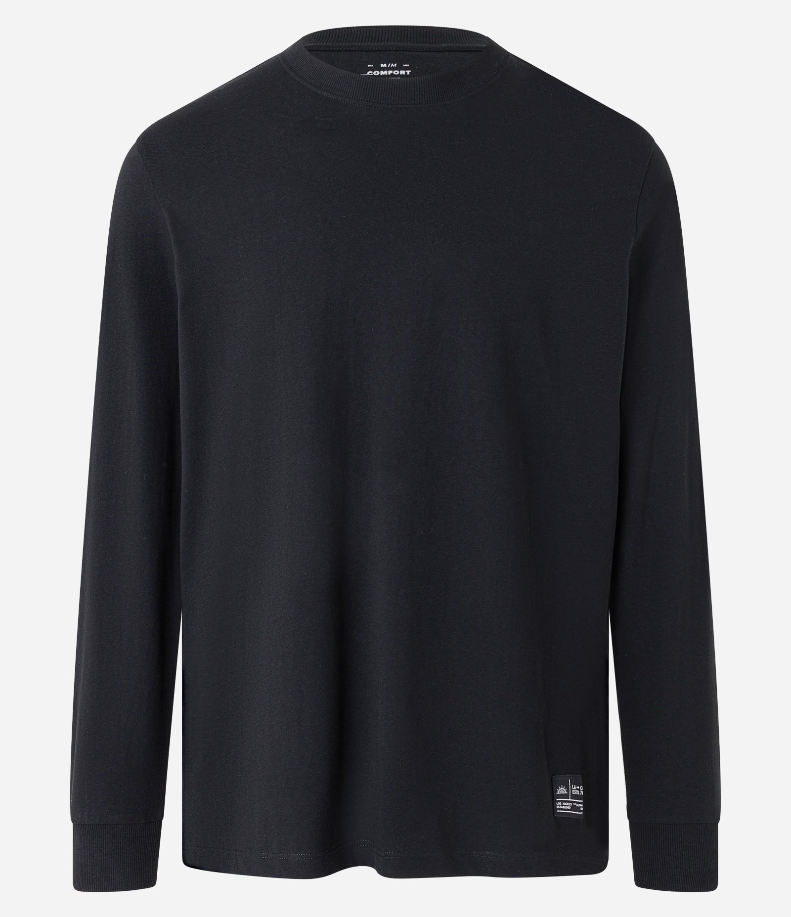 Camiseta Básica com Punho Ajustados e Etiqueta na Barra Preto 1