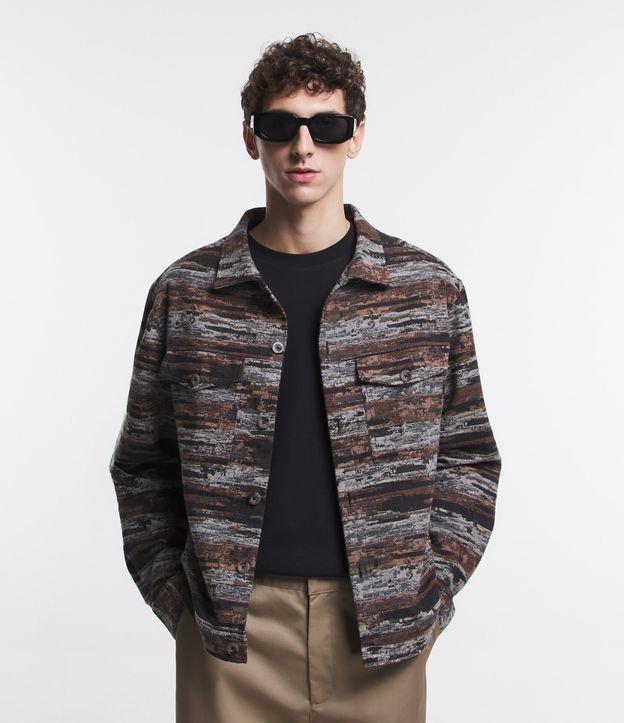 Jaqueta em Jacquard com Abotoamento e Bolsos Frontais