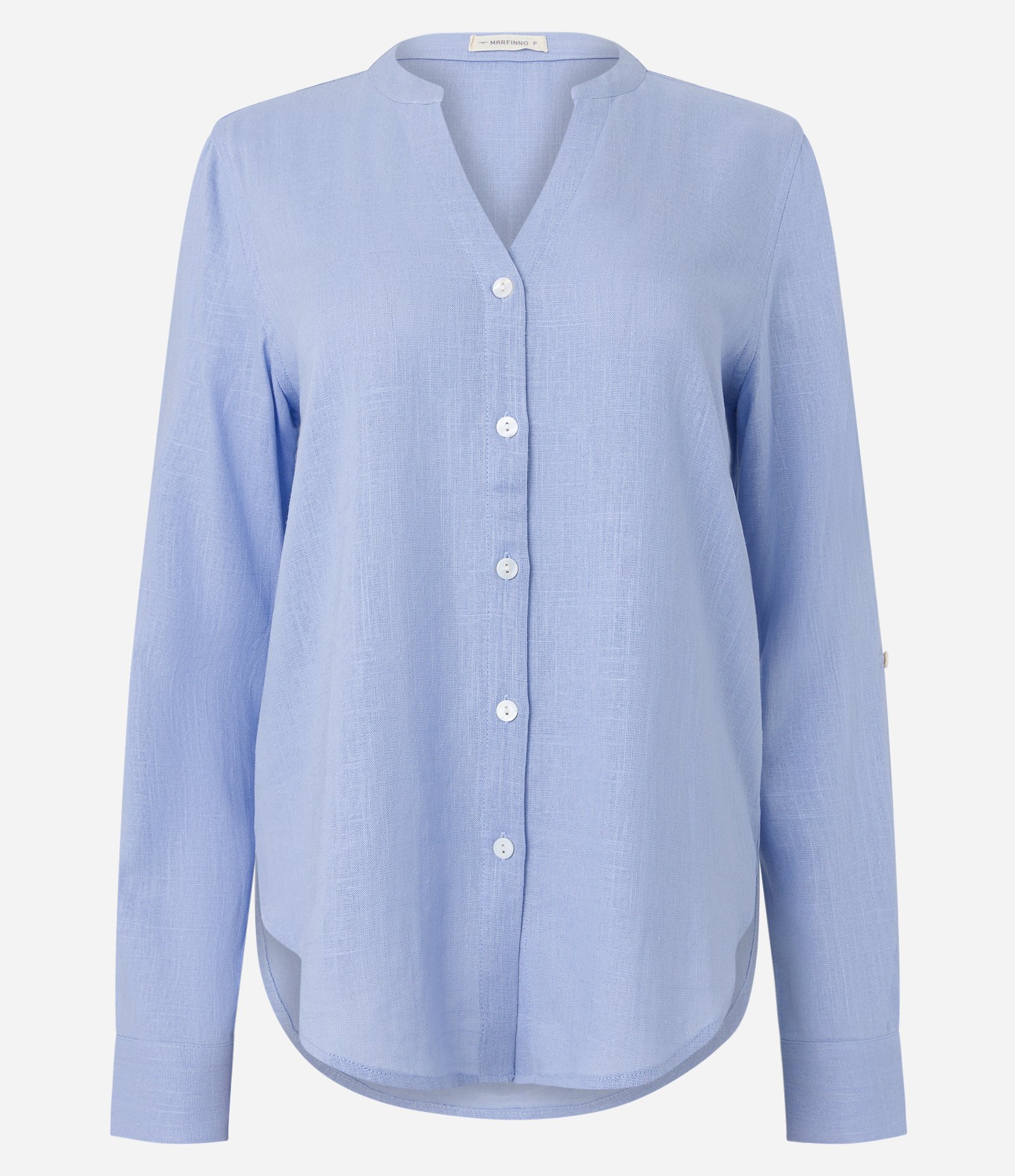 Camisa em Viscolinho com Abotoamento Frontal Azul Claro 6