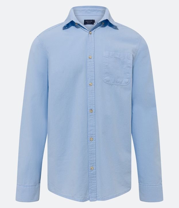 Camisa Regular em Oxford com Bolso Frontal Azul Bebê 1