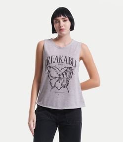 Blusa sem Manga em Moletinho com Estampa de Borboleta