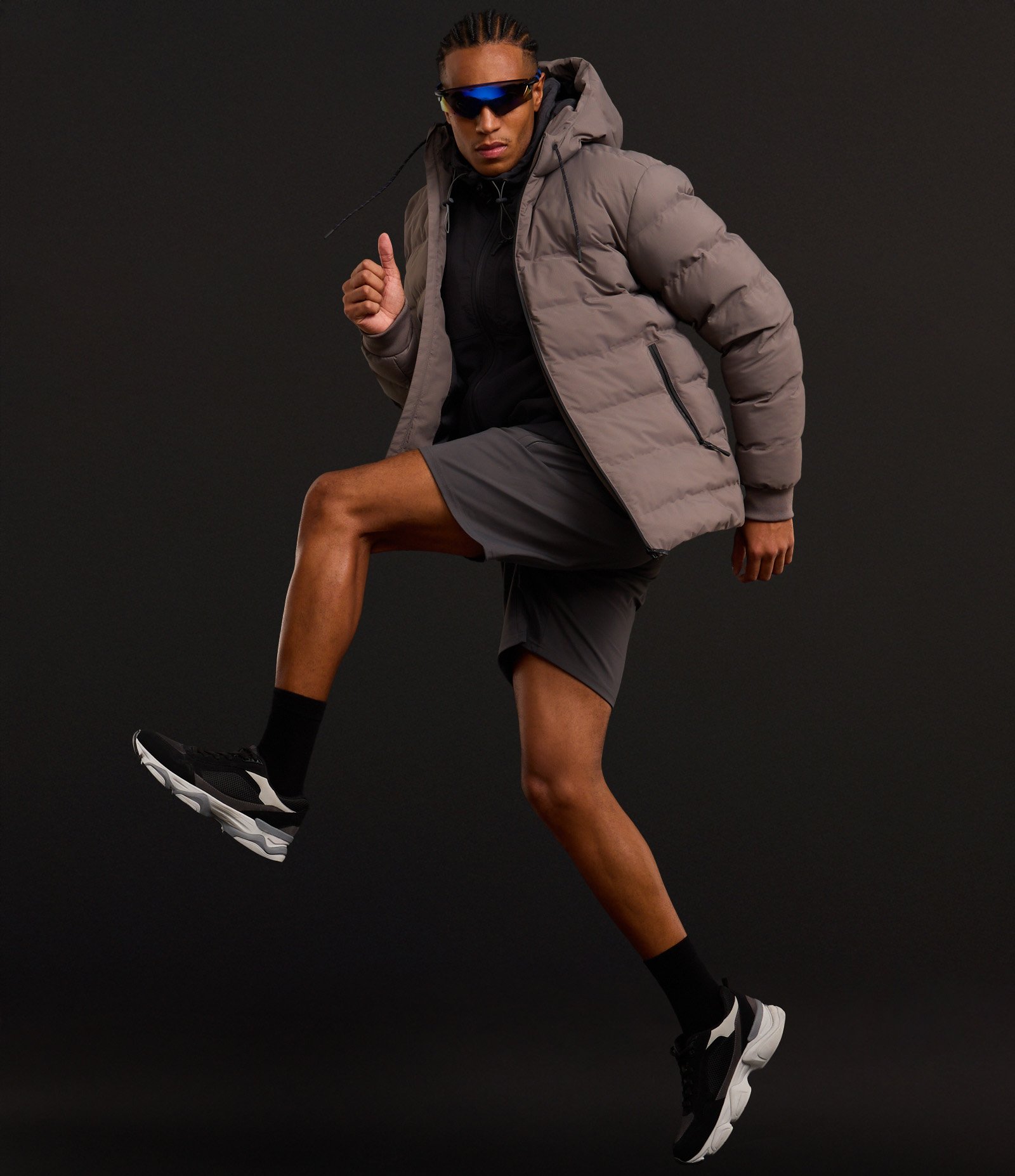 Jaqueta Puffer Esportiva sem Costura com Capuz Cinza 4