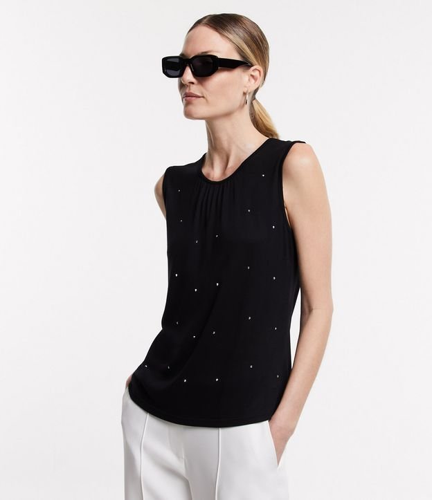 Blusa Sem Mangas em Tricô com Predrarias de Strass