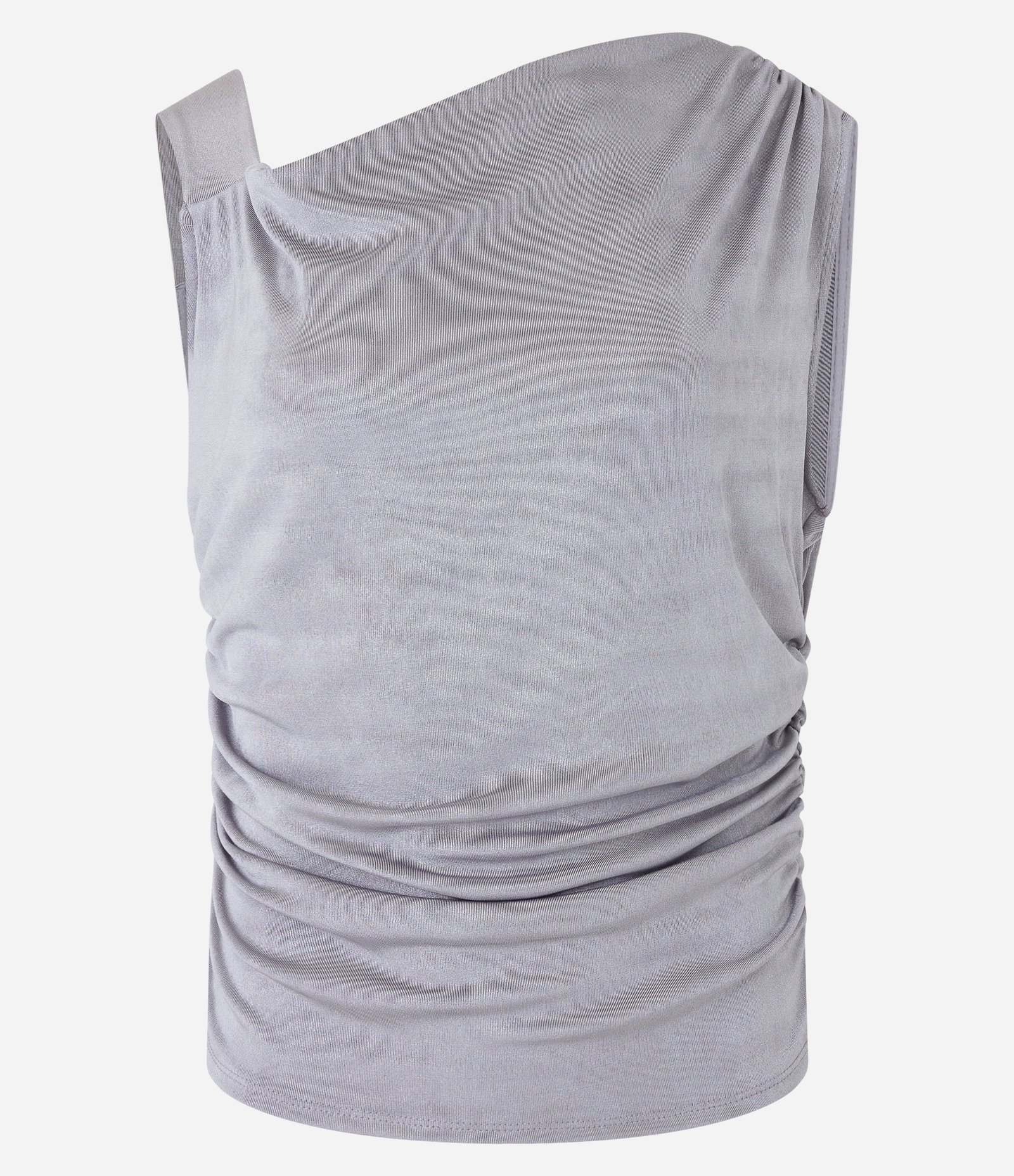 Blusa sem Manga com Decote Assimétrico e Detalhes Drapeados Cinza 5