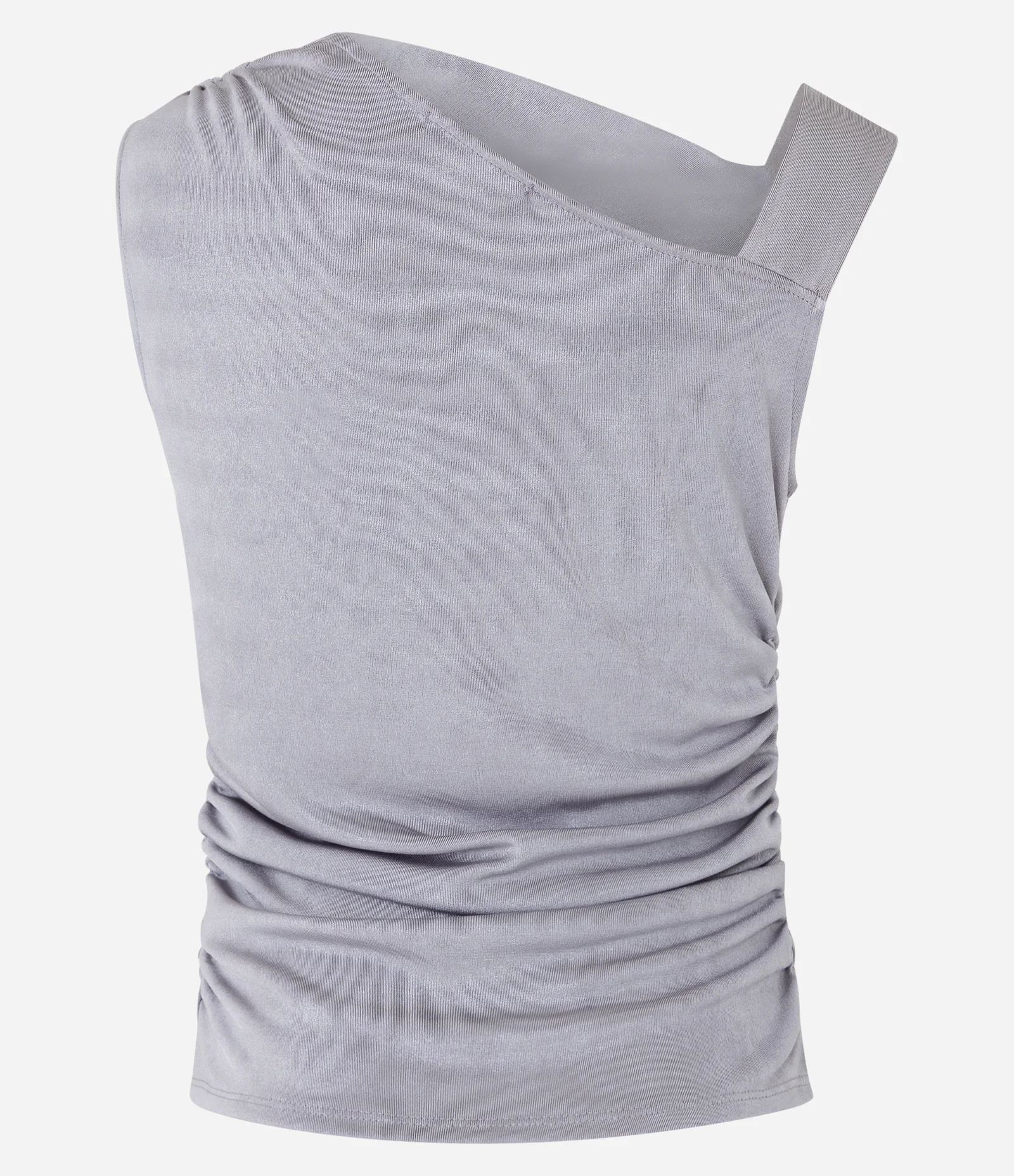 Blusa sem Manga com Decote Assimétrico e Detalhes Drapeados Cinza 6