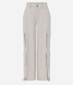 Calça Parachute Cintura Média em Sarja com Bolsos Cargo