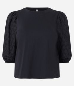 Blusa em Meia Malha com Manga Bufante em Laise