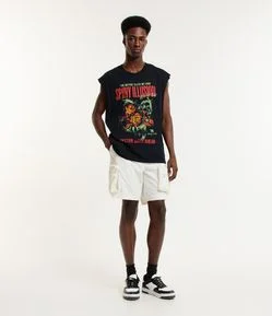 Bermuda Cargo com Cós Elástico e Bolsos Táticos