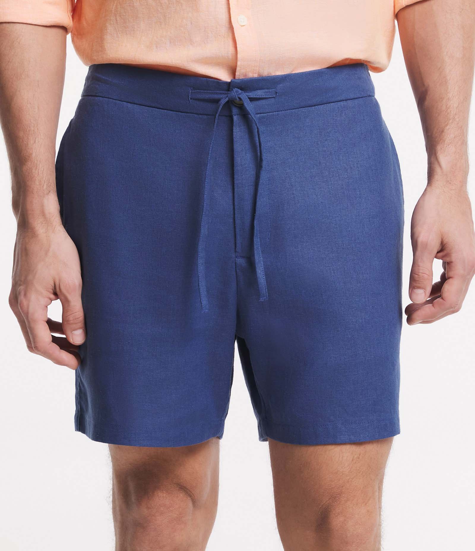 Bermuda Slim em Viscolinho Cordão e Bolsos Azul Médio 2