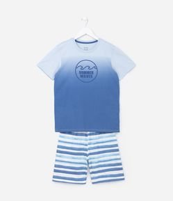 Pijama Curto Infantil com Estampa Degradê e Listrinhas - Tam 5 a 14 anos
