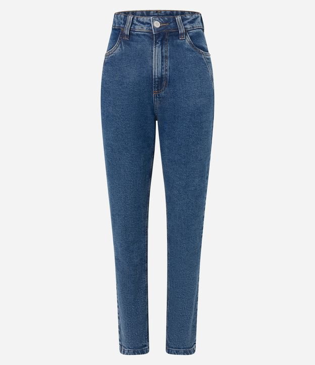 Calça Mom em Jeans com Recortes no Bolso Azul 5
