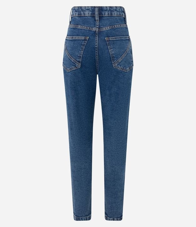 Calça Mom em Jeans com Recortes no Bolso Azul 6