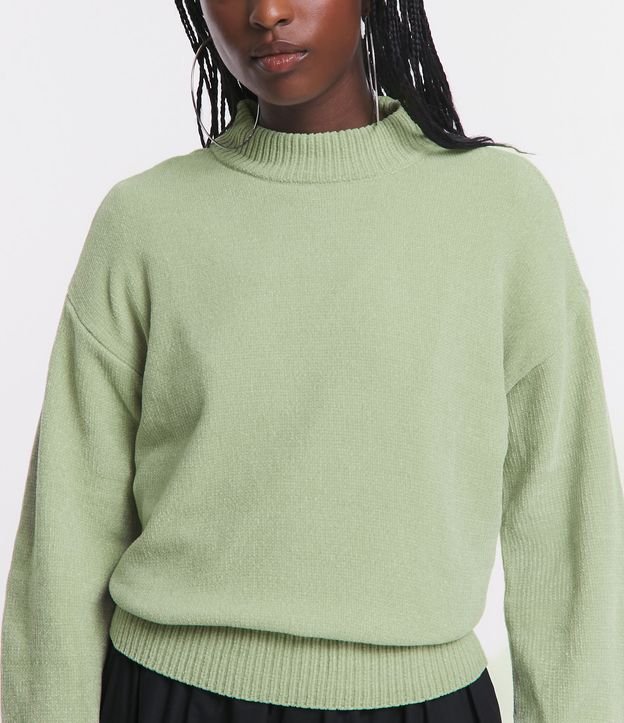 Blusão Suéter em Chenille com Golinha Alta e Ribanas Verde 4